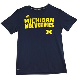 Kids Adidas Michigan Wolverines Navy Blue ClimaLite T Shirt Youth Size 10 12
